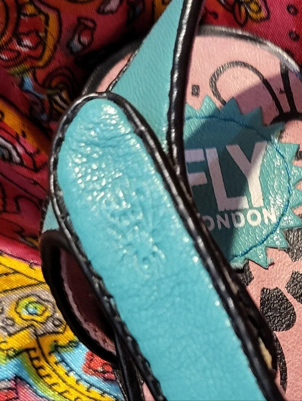 Fly London Turquoise Leather Shoes With Unique Heel Women's Size 6 5.5